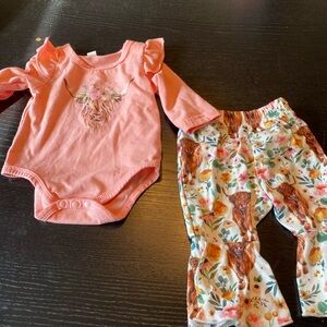Pink Ruffled Baby Bodysuit and Floral Bell Bottom Set